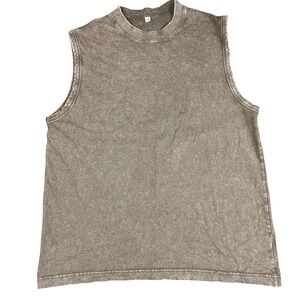 Unbranded Acid Wash Sleeveless T-Shirt Muscle Tank Mens Medium Olive Grey Cotton